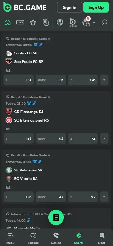 BC.Game mobile interface with casino lobby and responsive navigation