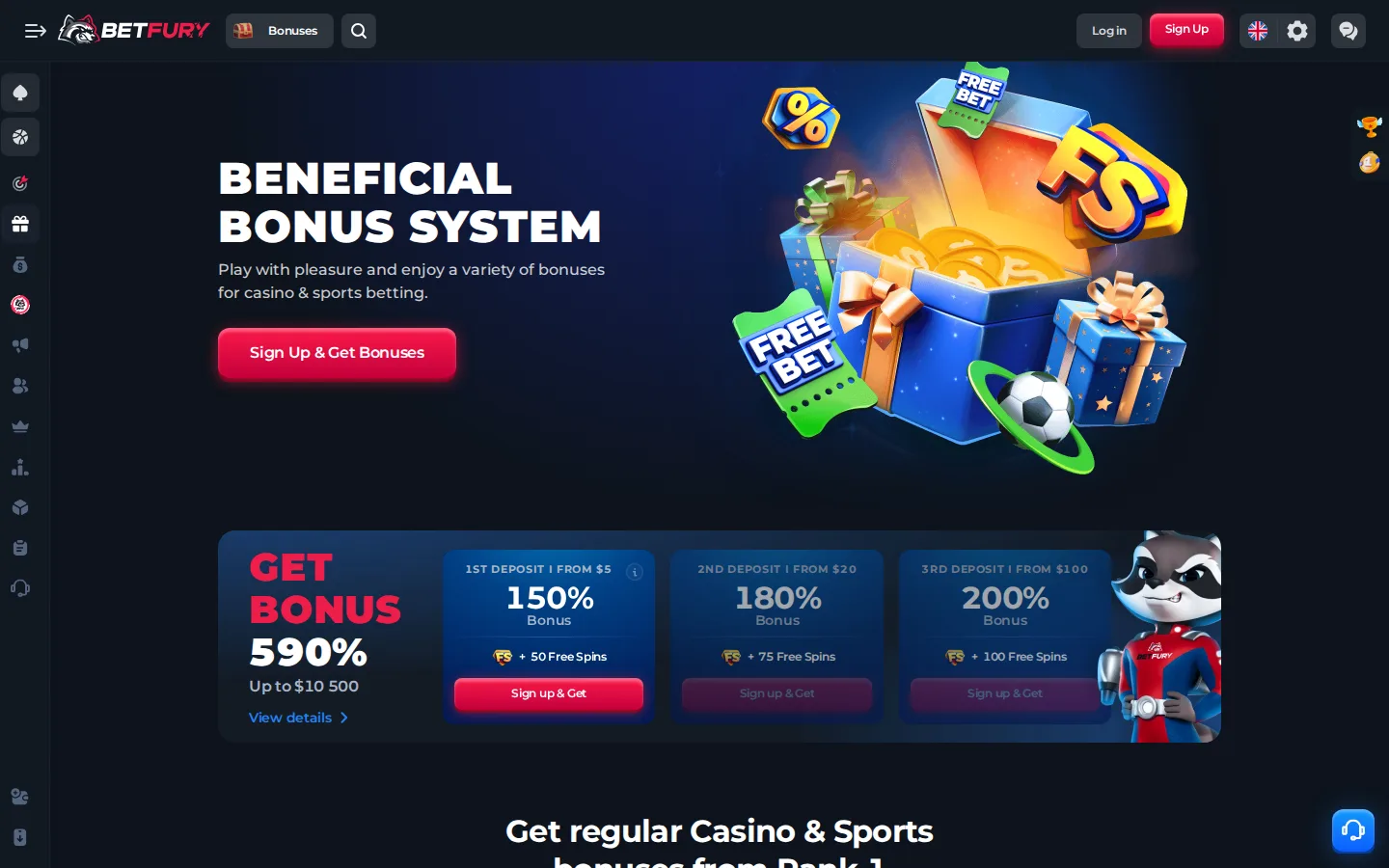 The BetFury welcome bonus: up to 590% deposit and 225 free spins