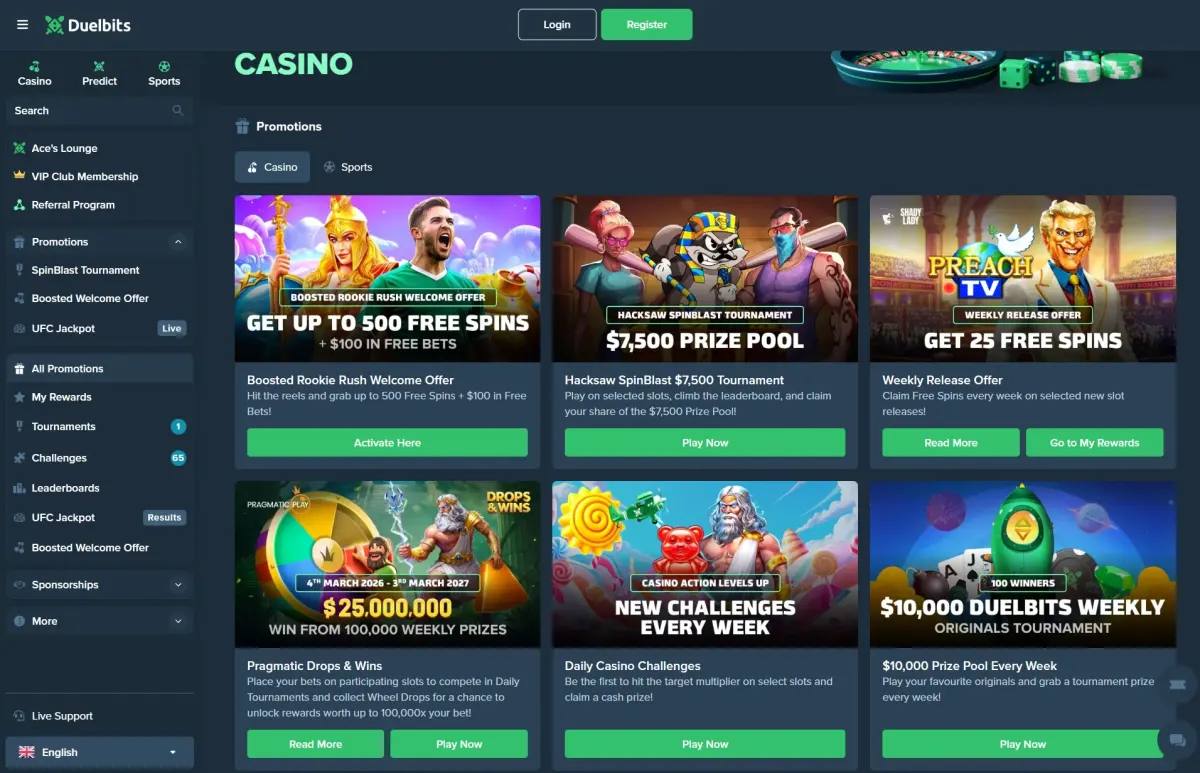 Duelbits VIP Ace's Rewards programme with 31 tiers, progressive rakeback and daily leaderboards