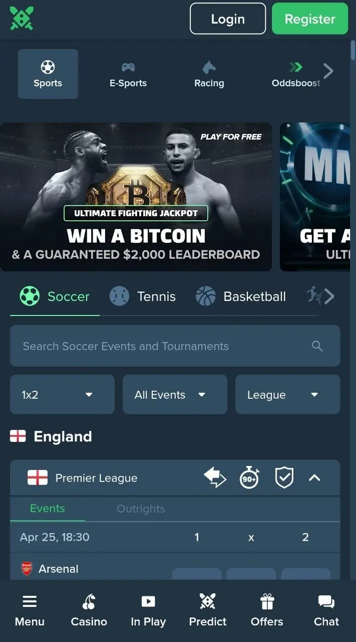 Duelbits mobile interface with sports betting, casino and responsive navigation