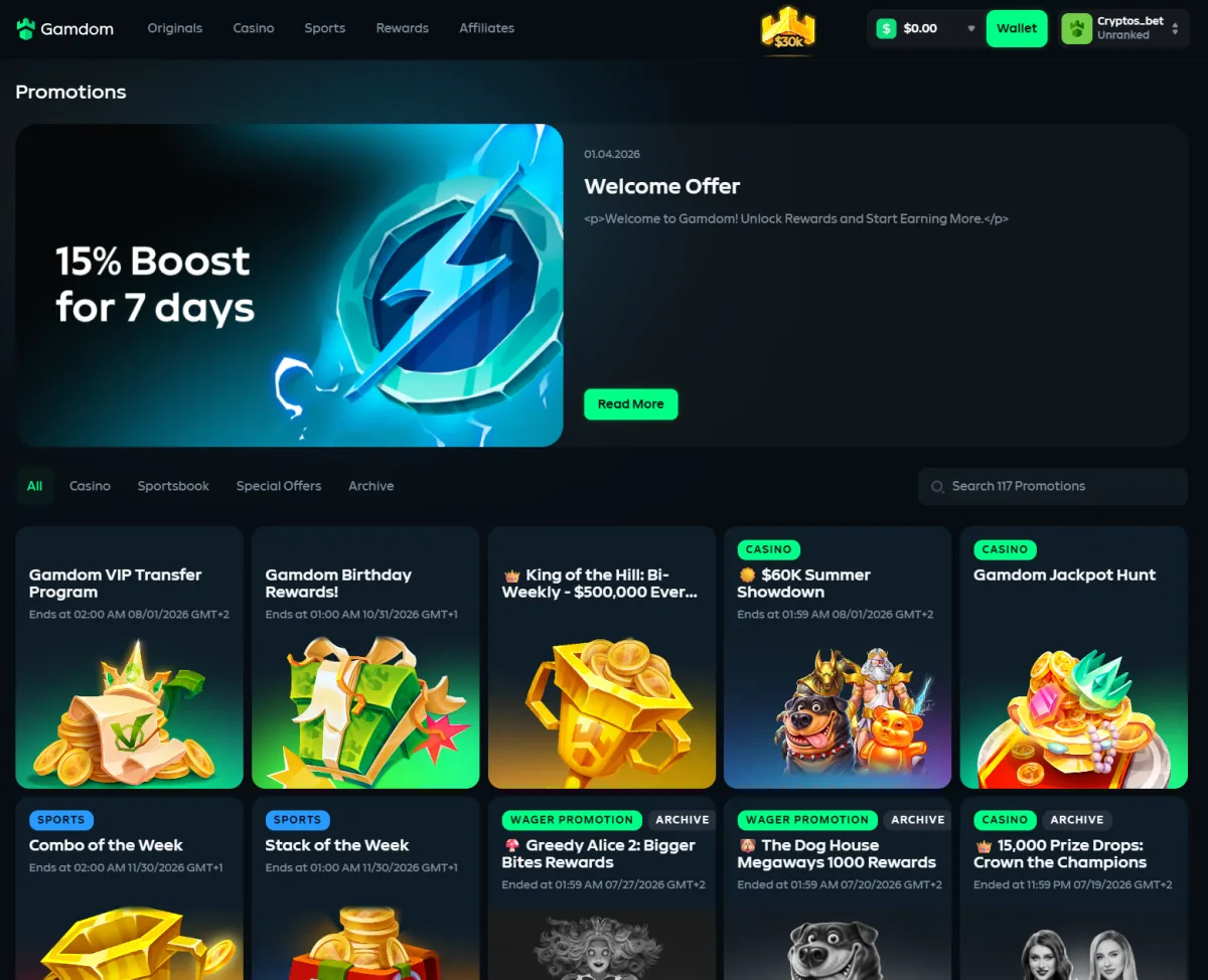 Gamdom welcome rakeback and Rewards 2.0 program with level-based rewards