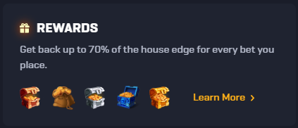 Rollbit rakeback and VIP program interface showing the tiers and return percentage