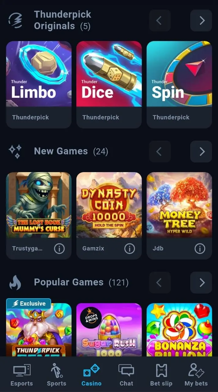 Thunderpick on mobile with CS2 esports betting interface and smooth navigation